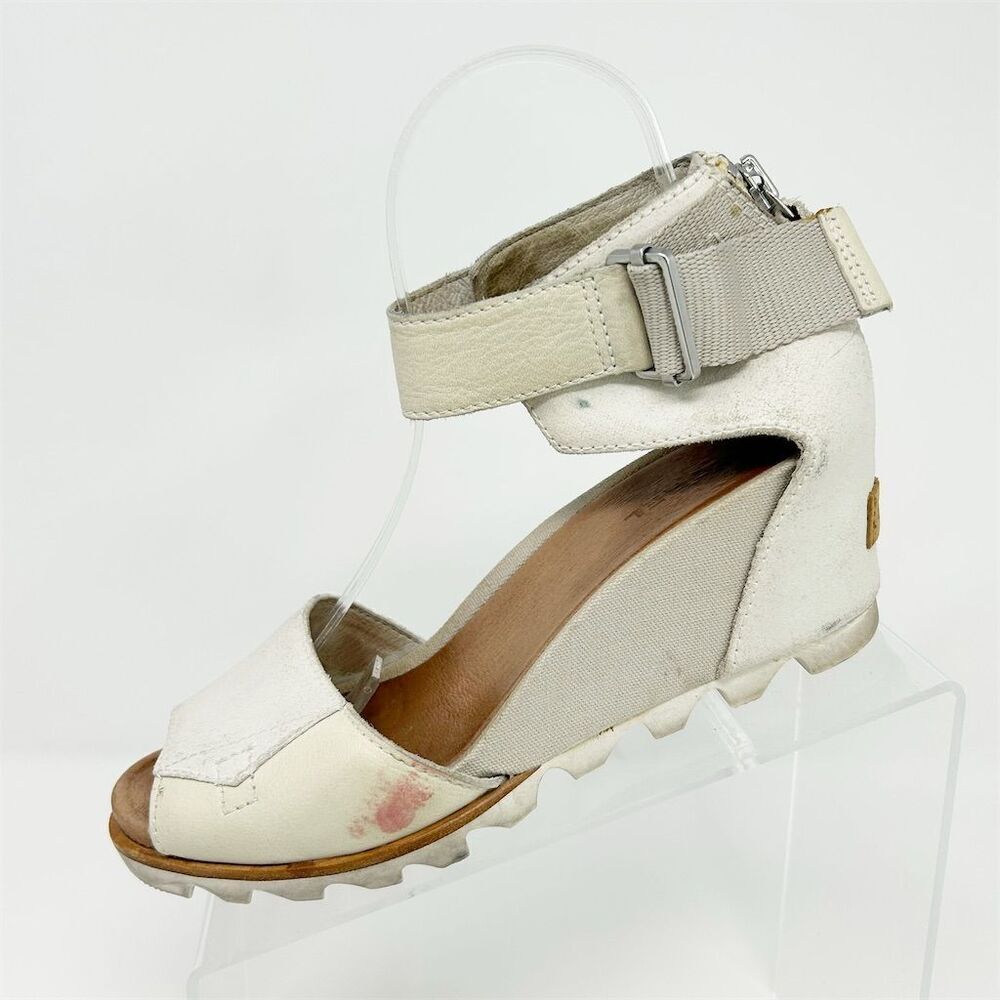 Sorel Women's Joanie II Ankle Strap White Wedge Sandals Size 8.5 Casual Summer